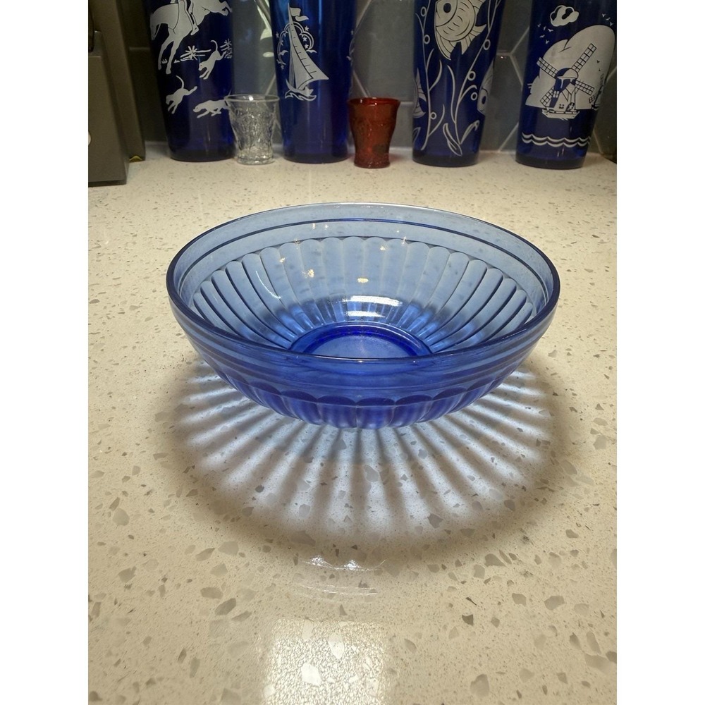 Hazel Atlas Aurora Cobalt Blue 5 1/2" Bowl Mid Century Depression Glass